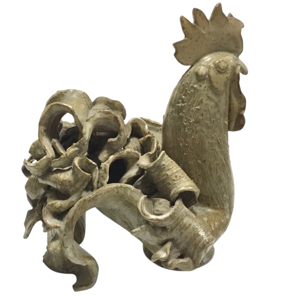 RARE Guy de Pelteau Brutalist Style Large Stoneware Rooster